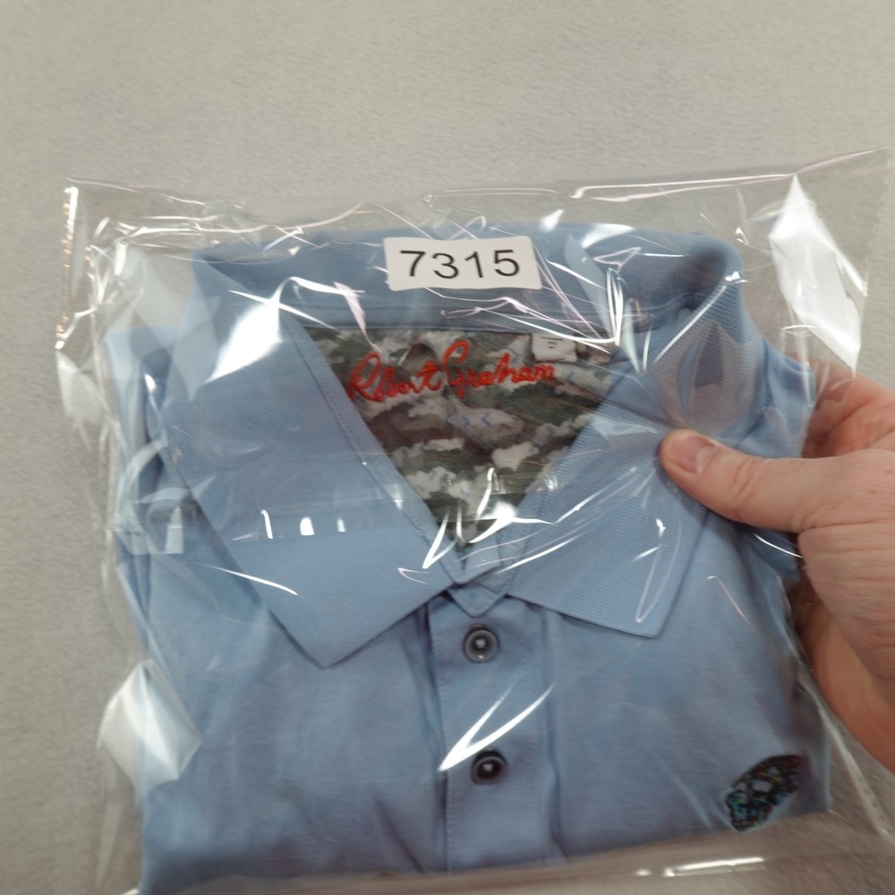 Robert Graham Polo Shirt Mens Medium Blue Skull Short Sleeve Classic Fit *Short* - Picture 11 of 11